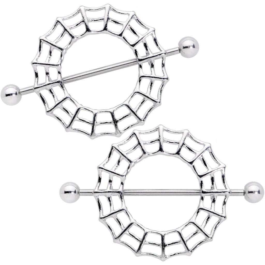 14G 7/8 Sexy Spider Web Halloween Nipple Shield Set