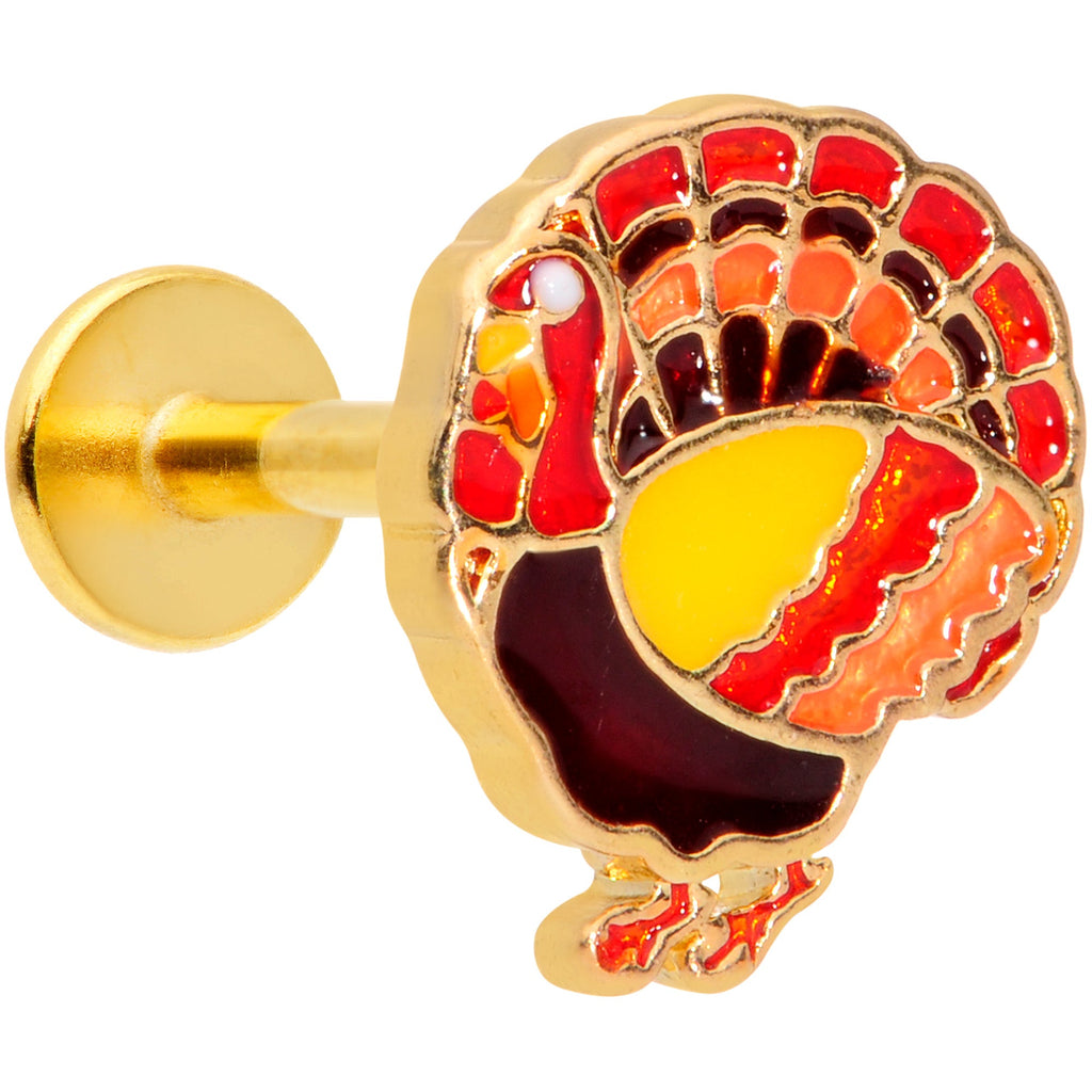 16G 5/16 Gold Tone Turkey Thanksgiving Labret Monroe Tragus