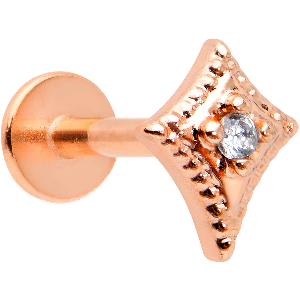 16G 1/4 Clear Gem Rose Gold Tone Edgy Rhombus Labret Tragus