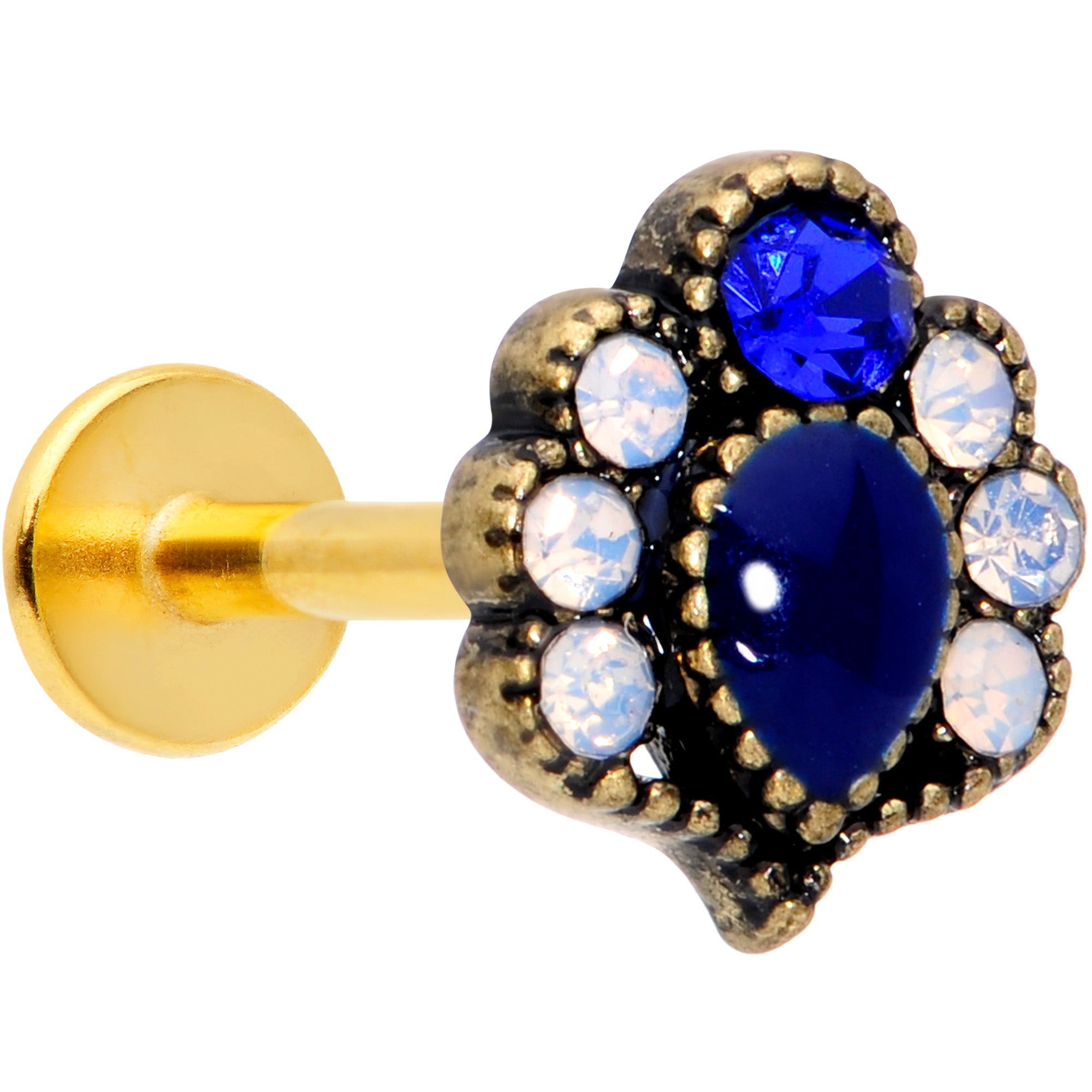 16G 5/16 Clear Blue Gem Gold Tone Heirloom Teardrop Labret Monroe