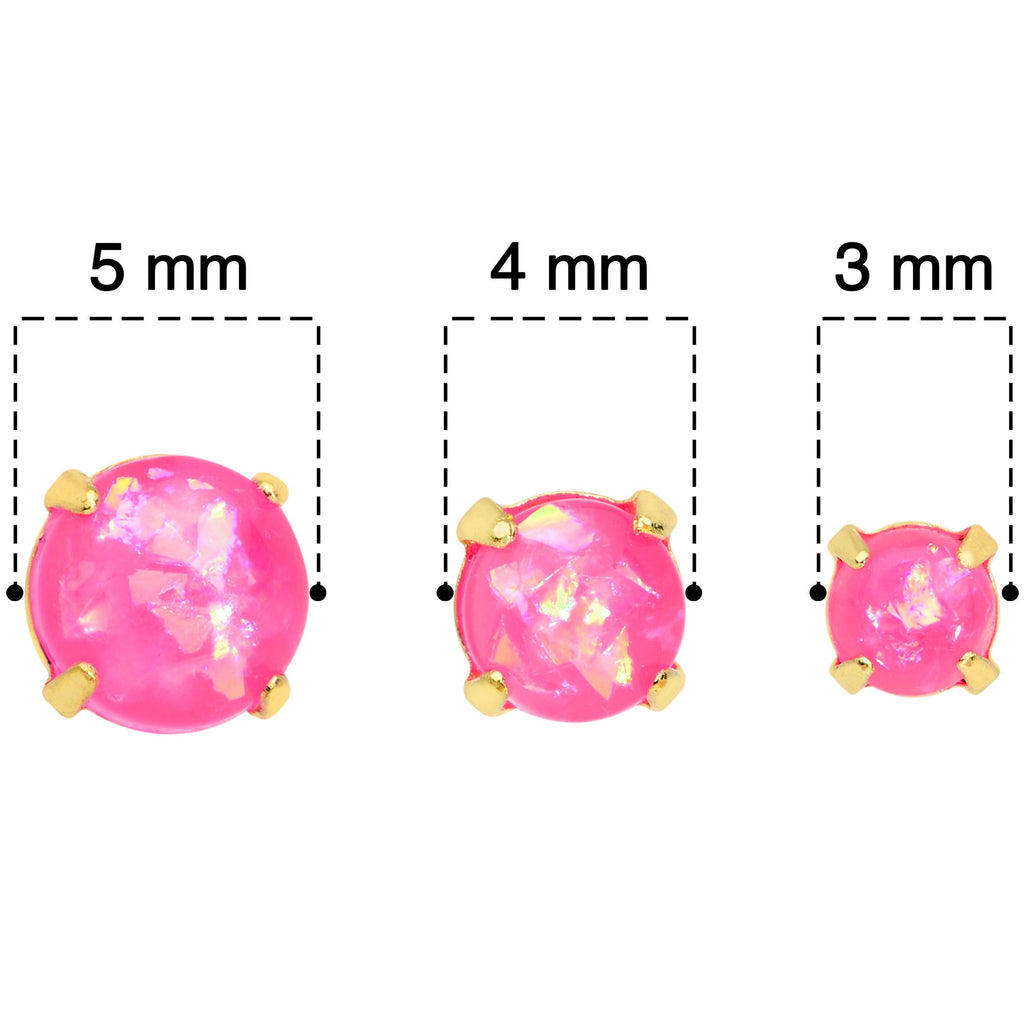 20G Pink Faux Opal Gold Tone 3mm to 5mm Stud Earrings Set of 3