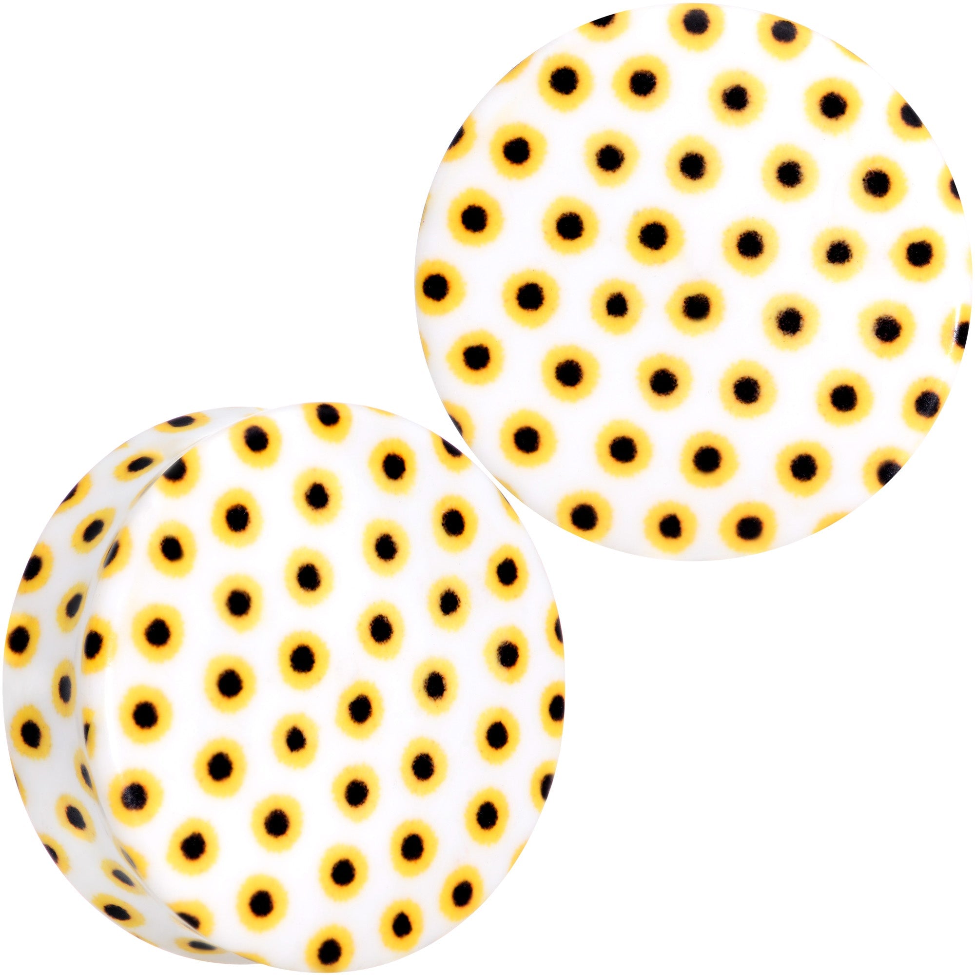White Acrylic Scores of Sunflowers Double Flare Plug Set