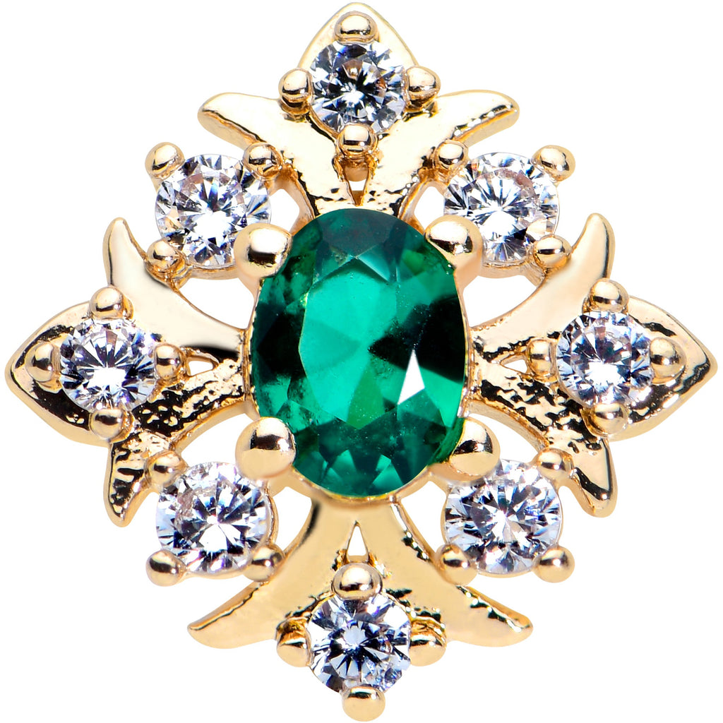 16G 1/4 Clear Green Gem Gold Tone Art Deco Style Cartilage Tragus