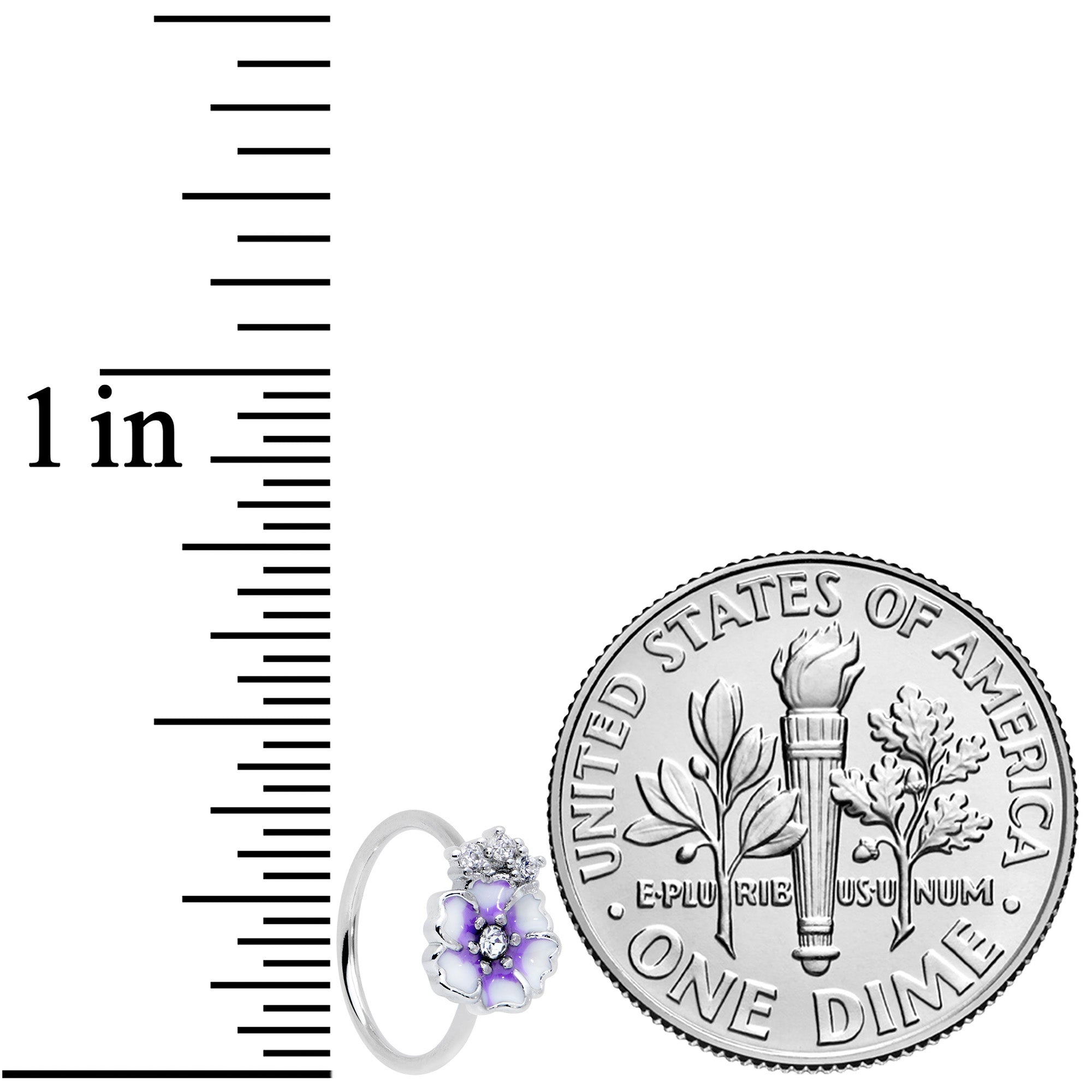 20G 5/16 Clear CZ Gem Purple White Flower Nose Hoop