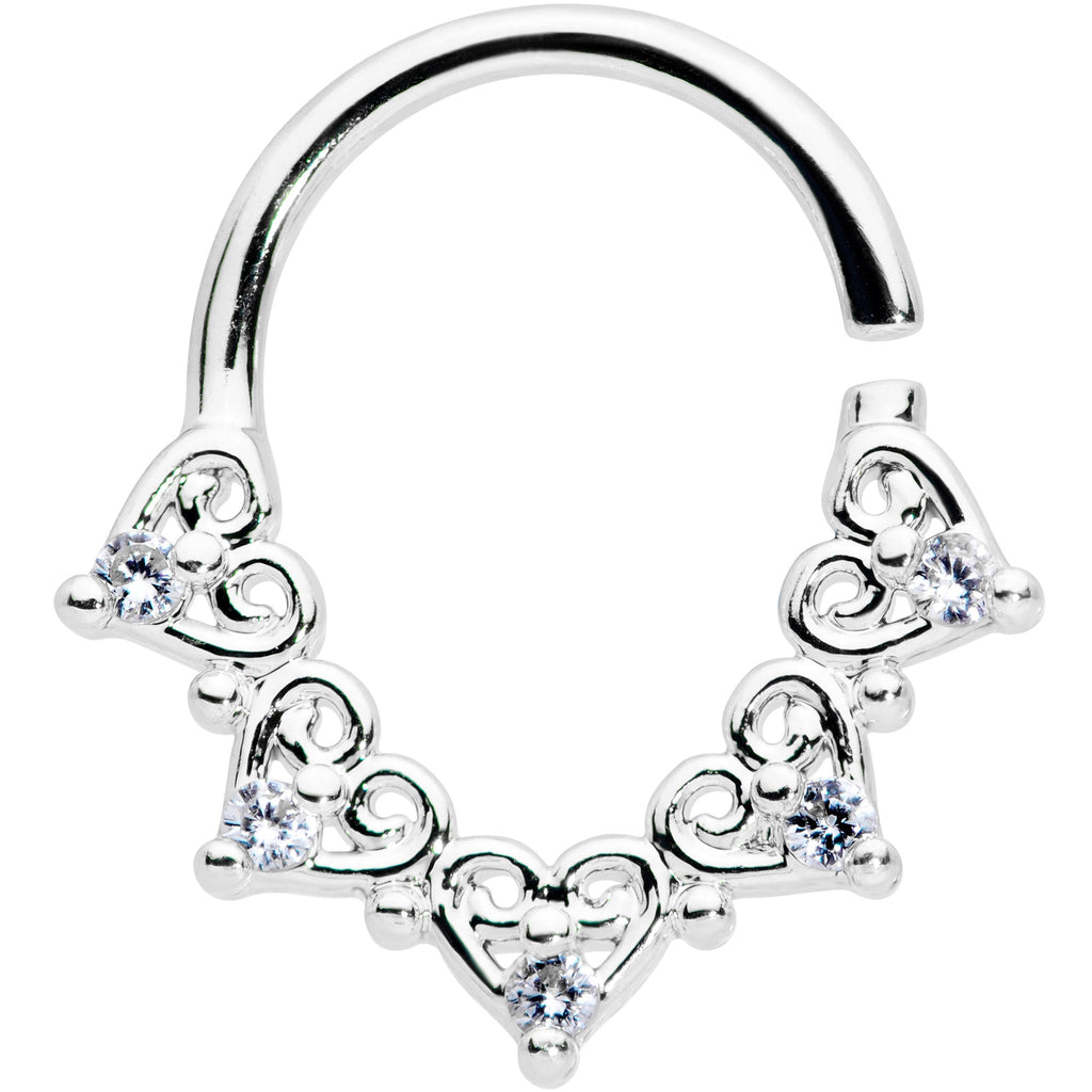 18G 5/16 Clear CZ Gem Heart Filigree Cartilage Closure Ring