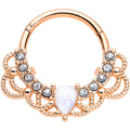 16G 3/8 White Faux Opal Rose Gold Tone Lace Hinged Segment Ring
