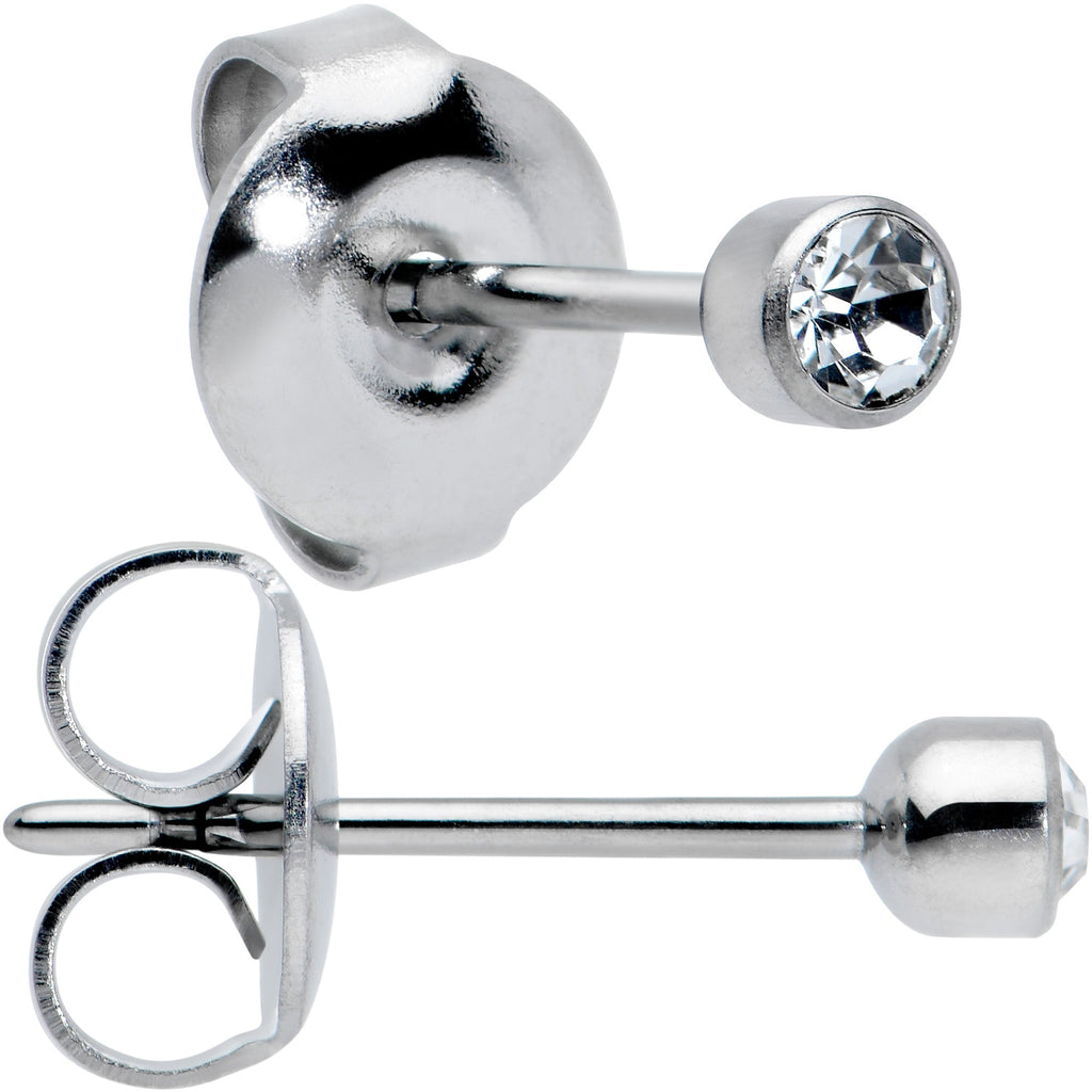 3mm Cubic Zirconia Bezel G23 Titanium Post Stud Earrings