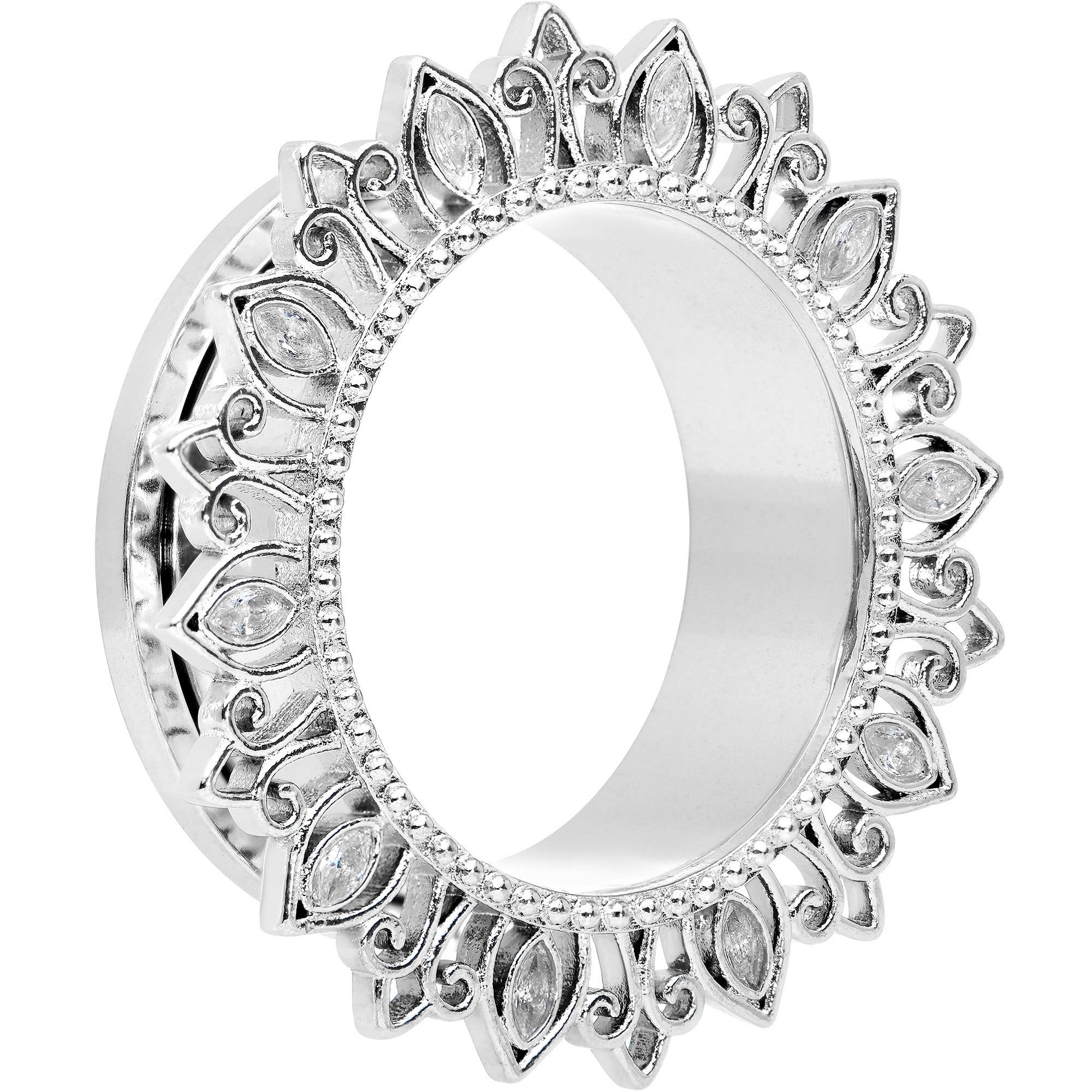 Clear Gem Floral Lotus Screw Fit Tunnel Plug Set