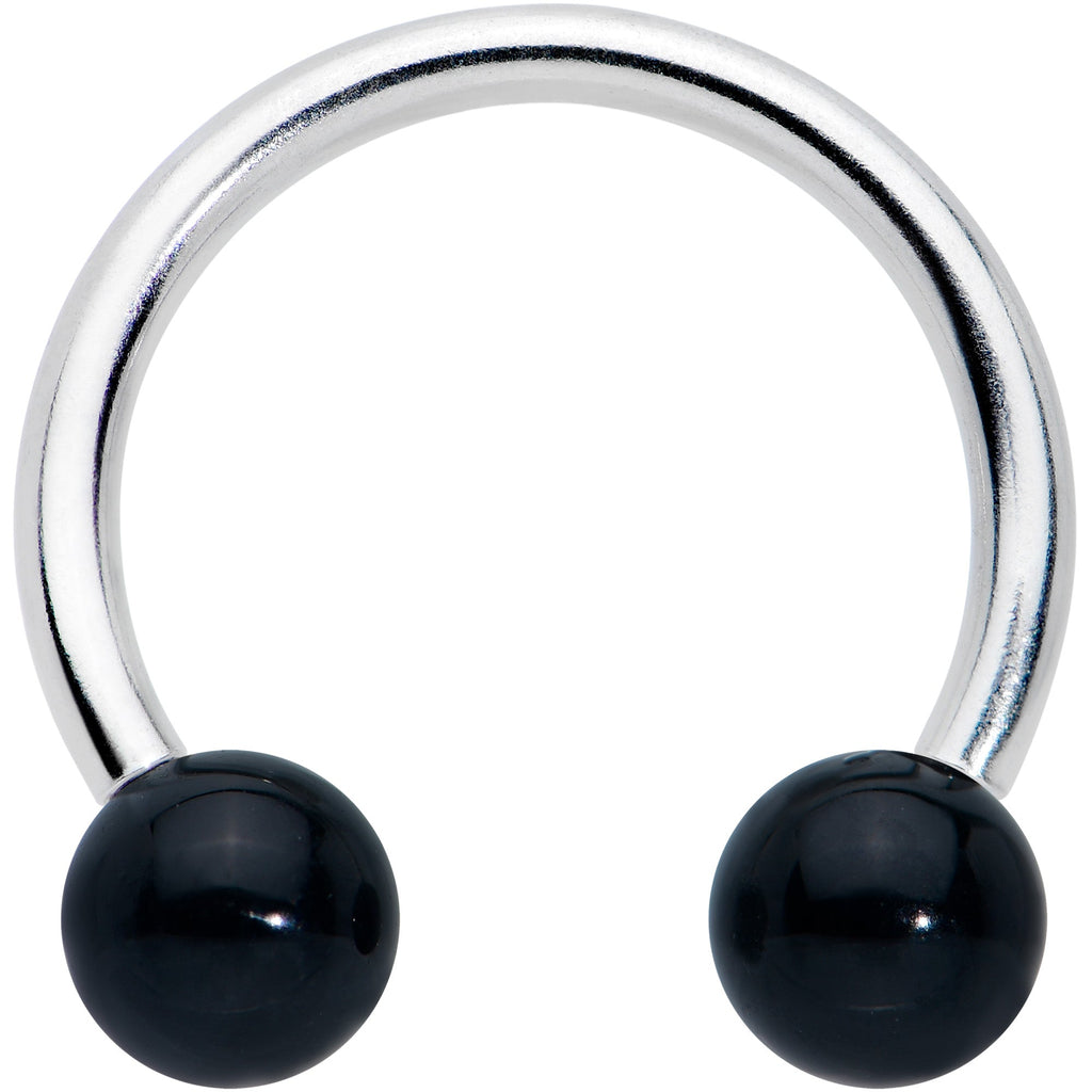 16G 3/8 Black Stone Ball End Internally Threaded Horseshoe