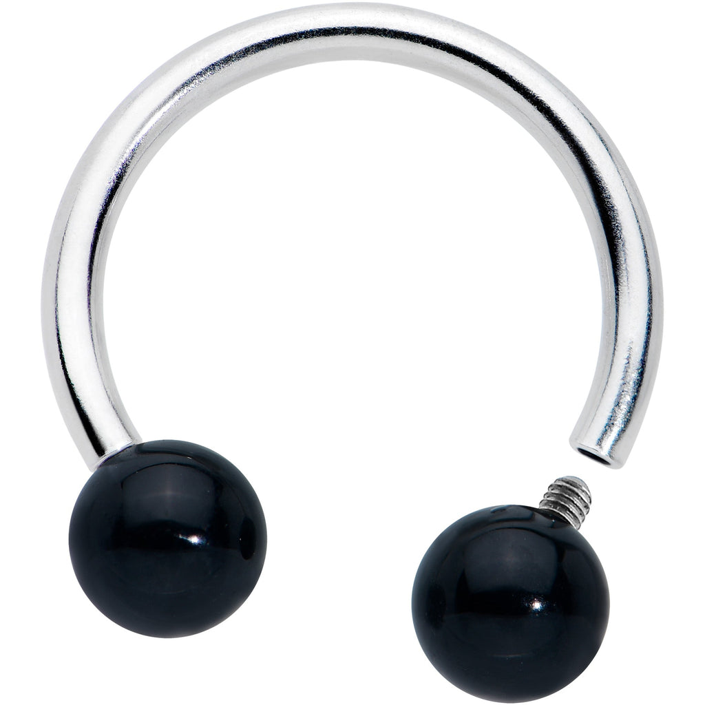 16G 3/8 Black Stone Ball End Internally Threaded Horseshoe