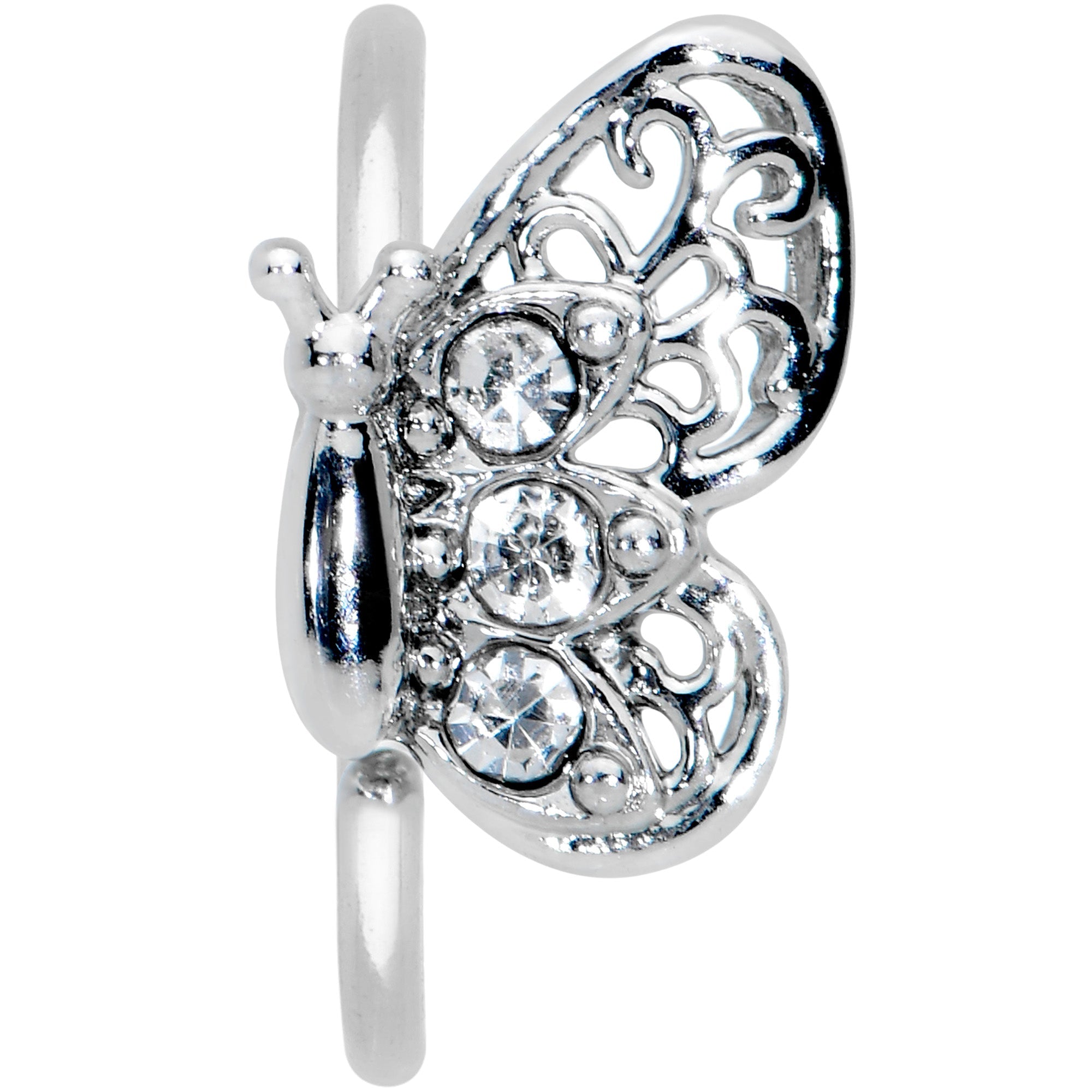 20G 5/16 Clear Gem Lacy Butterfly Nose Hoop