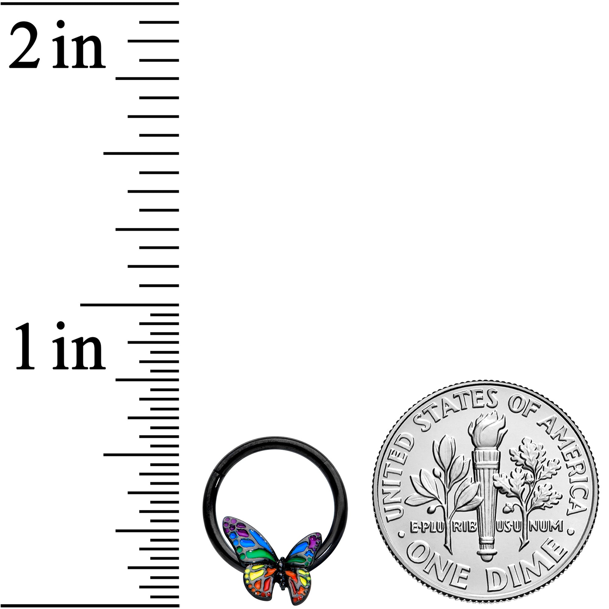 16G 3/8 Black Rainbow Pride Butterfly Hinged Segment Ring