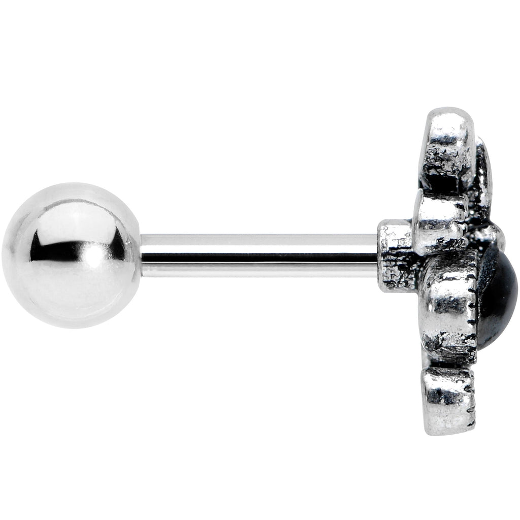 16G 1/4 Black Gem Abstract Bow Cartilage Tragus Earring