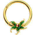 16G 3/8 Gold Tone Tiny Ladybug Leaves Hinged Segment Ring