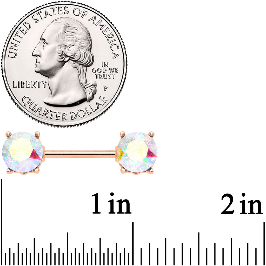 14G 9/16 Clear Gem Rose Gold Tone Simply Elegant Nipple Ring Set