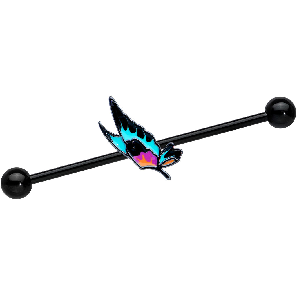 14G Black Sunset Butterfly Industrial Barbell 38mm