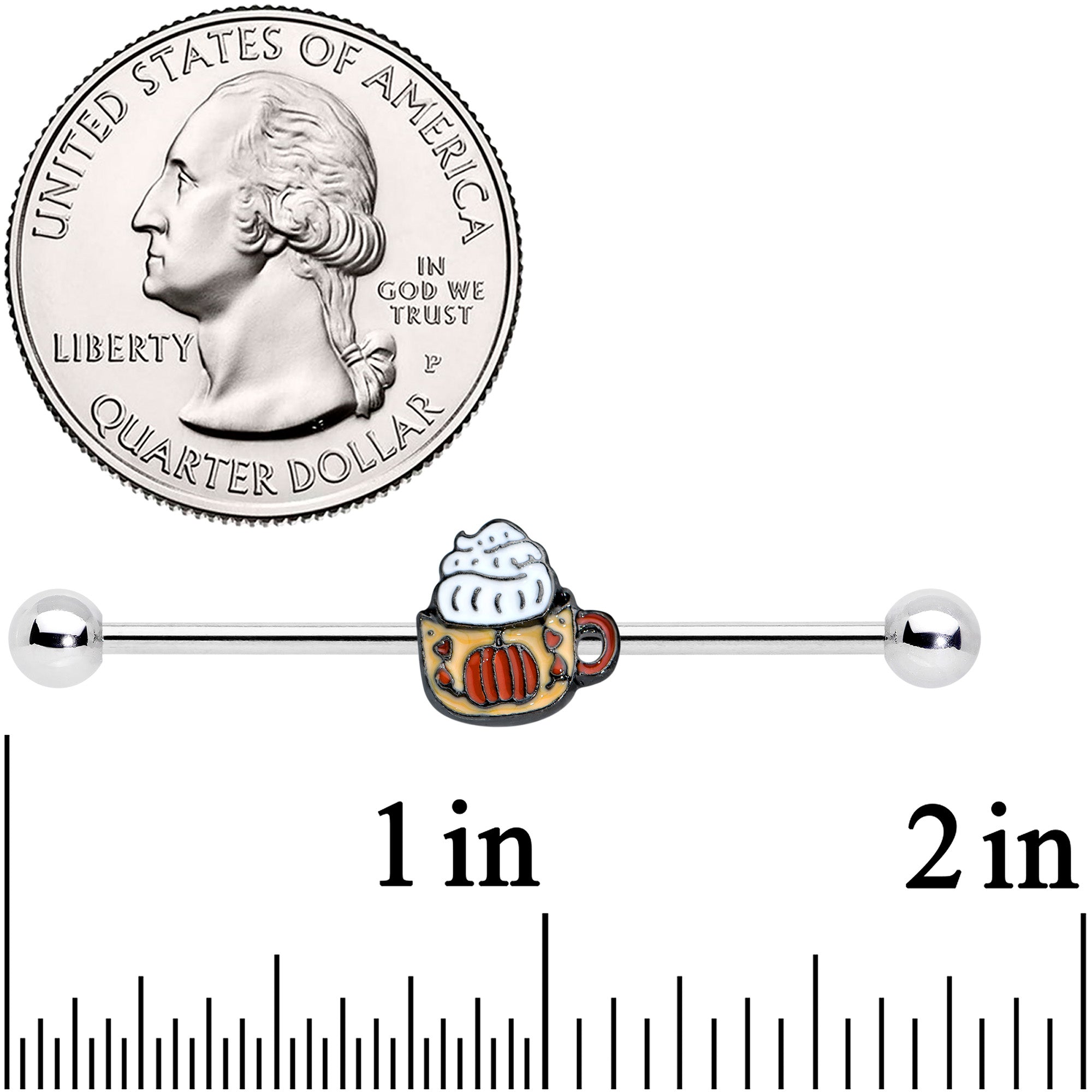 14G Pumpkin Spice Cappuccino Coffee Industrial Barbell 38mm