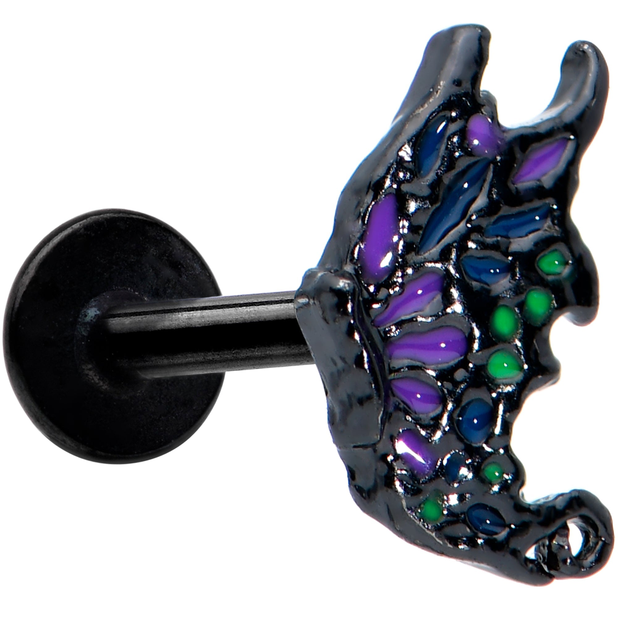 16G 5/16 Black Purple Wings Butterfly Labret Monroe Tragus