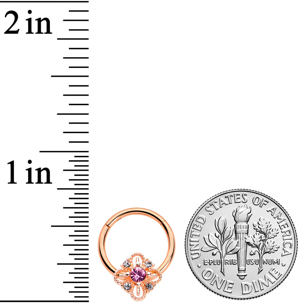16G Clear Purple Gem Rose Gold Tone Rhombus Hinged Segment Ring