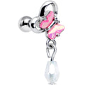 16G 1/4 Heart Pink Butterfly Dangle Cartilage Tragus Earring