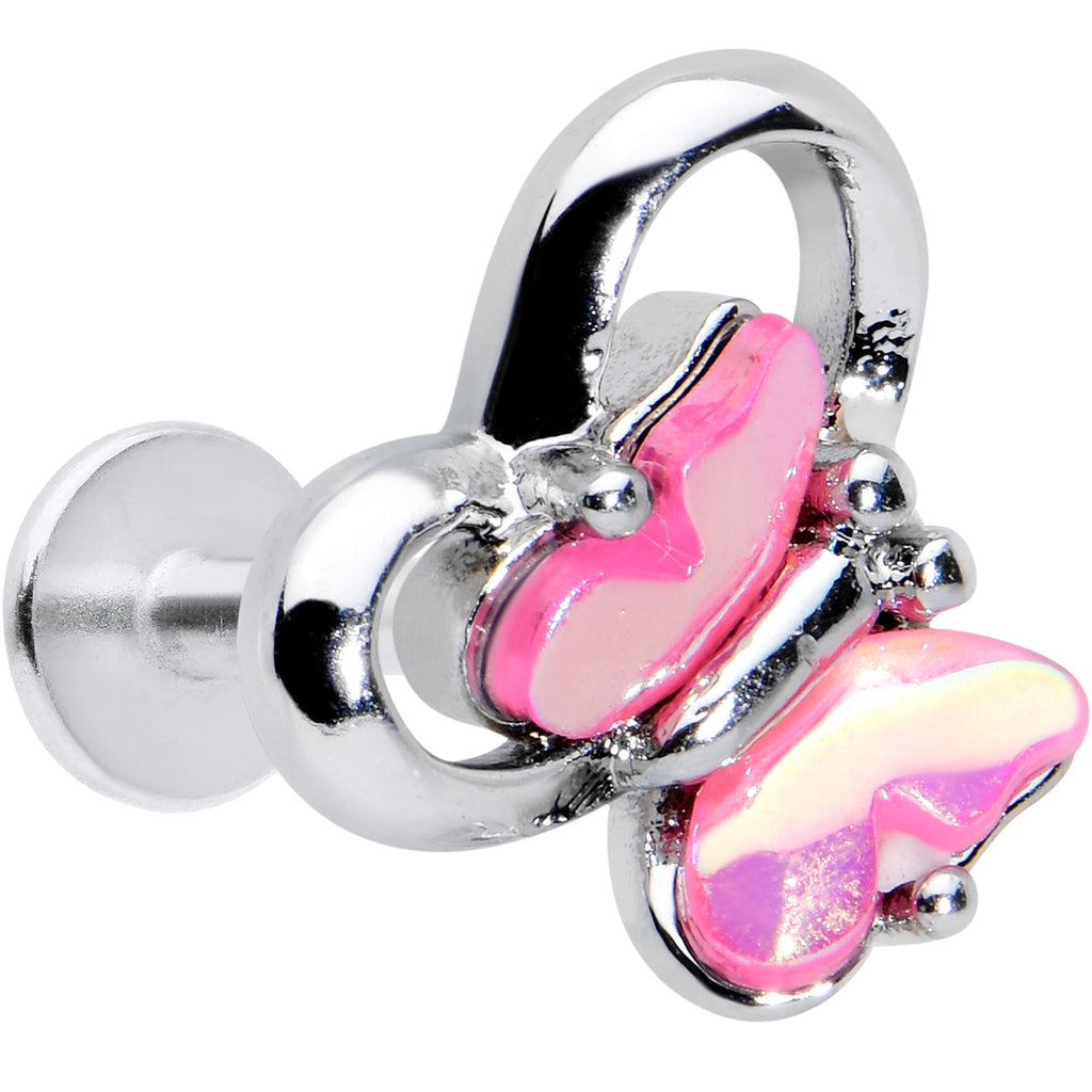 16G 5/16 Heart Pink Butterfly Labret Monroe Tragus