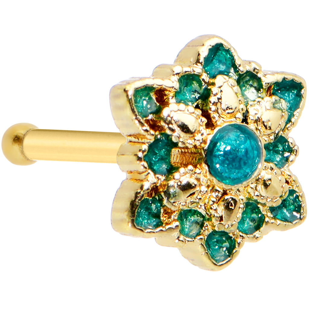 20G 1/4 Blue Gem Gold Tone Snowflake Nose Bone