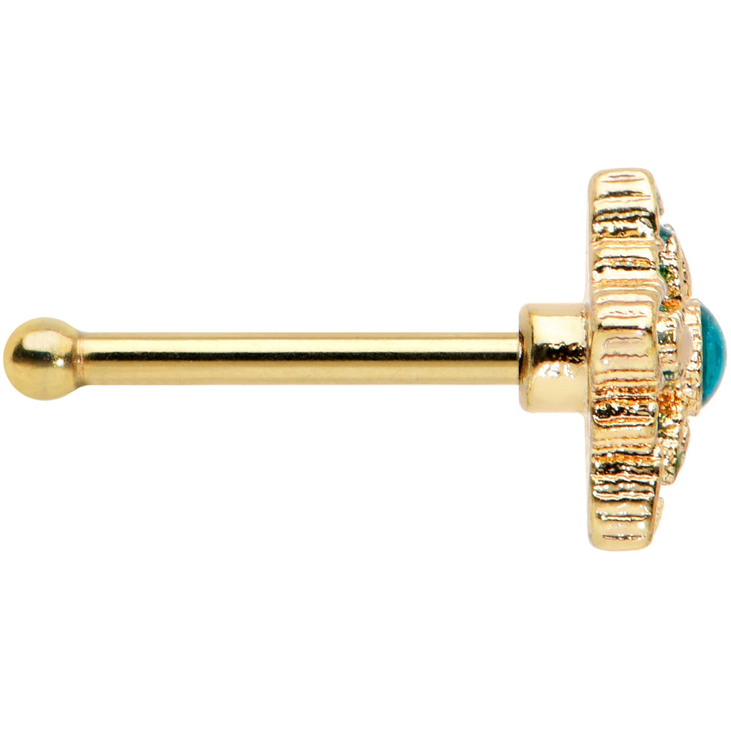 20G 1/4 Blue Gem Gold Tone Snowflake Nose Bone