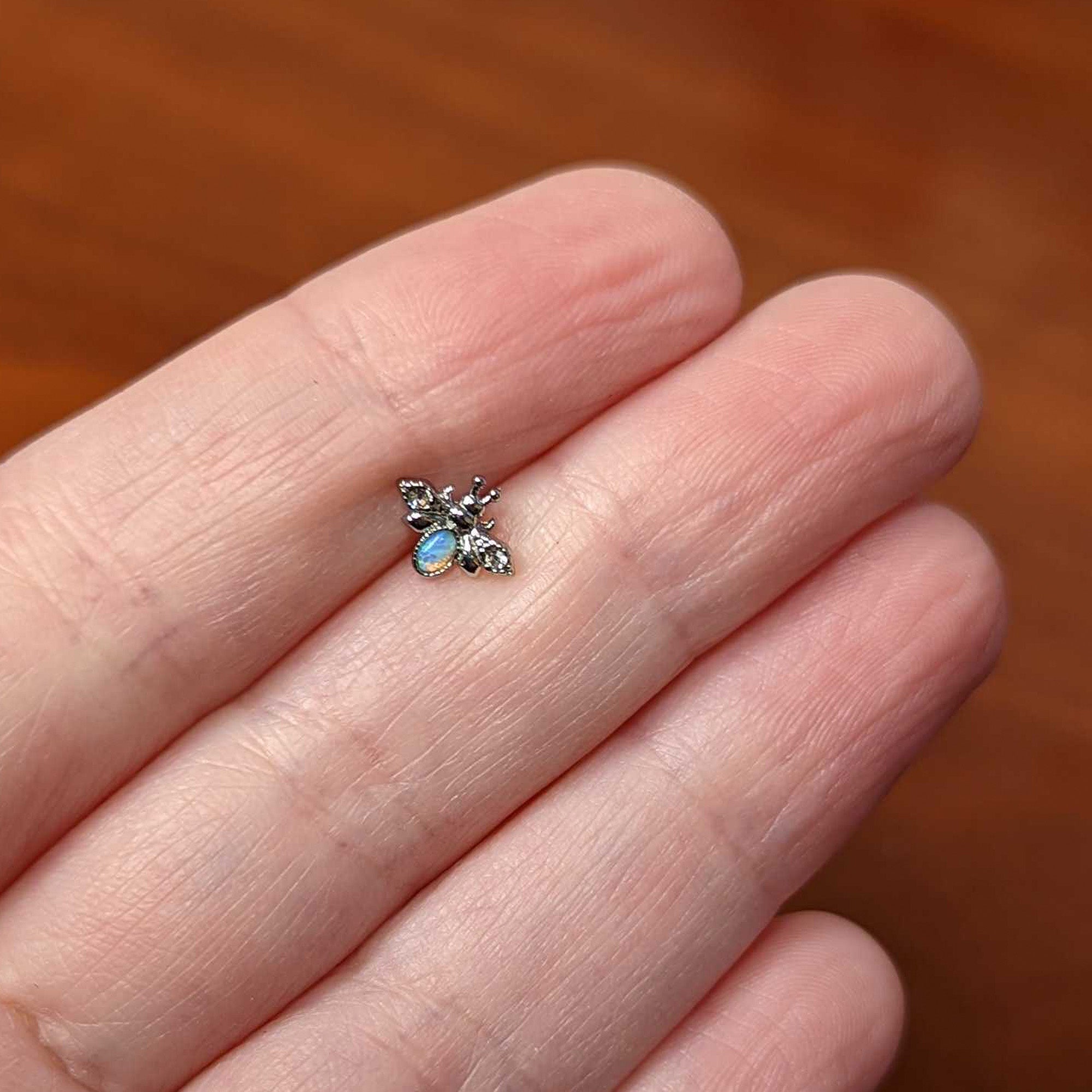 16G 5/16 White Synthetic Opal Insect Labret Monroe Tragus