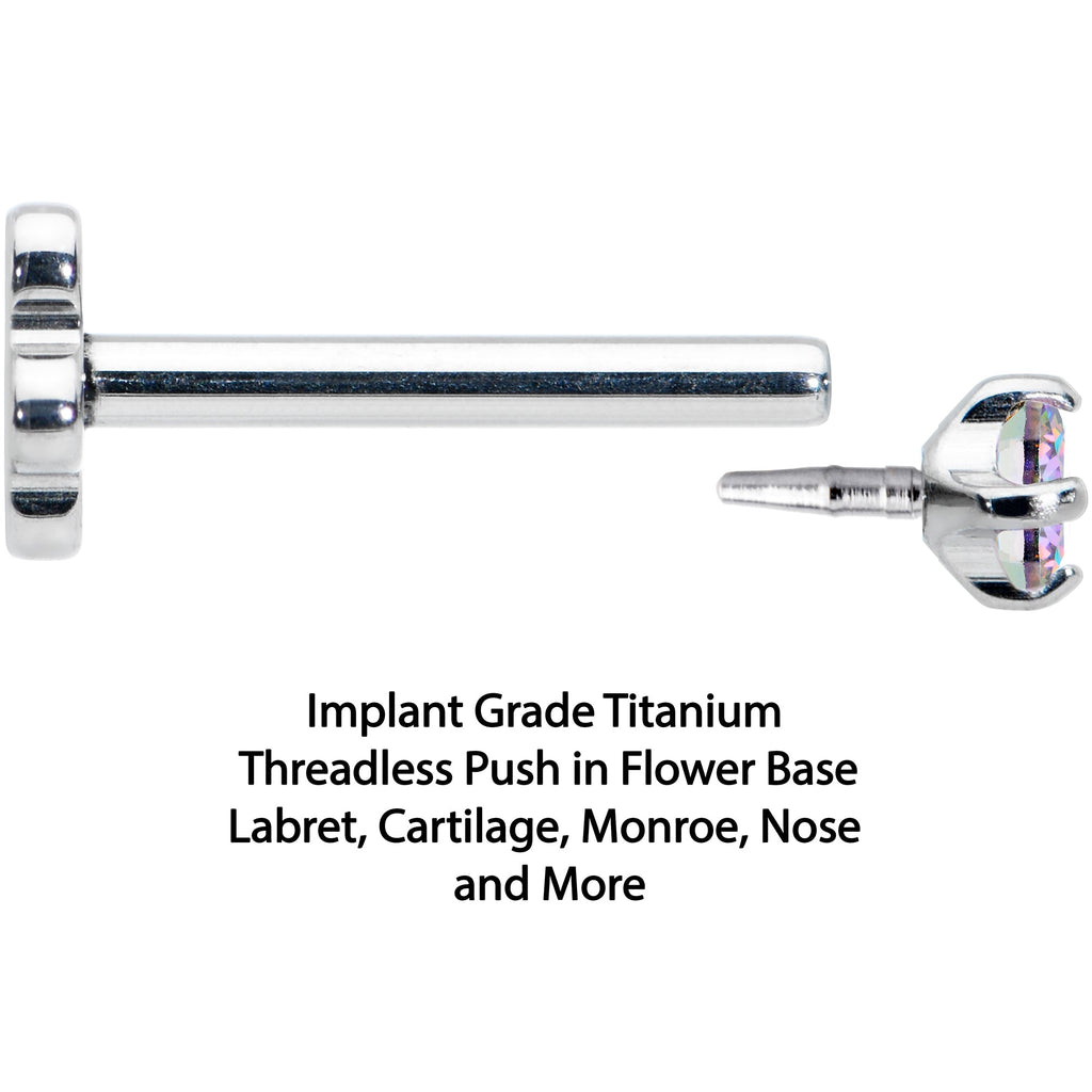 18G 5/16 Vitrail CZ G23 Titanium Threadless Flower Labret Tragus