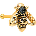 20G 1/4 Black Gem Gold Tone Angular Bee Nose Bone