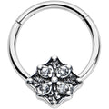 16G 3/8 Clear Gem Rhombus Flower Hinged Segment Ring