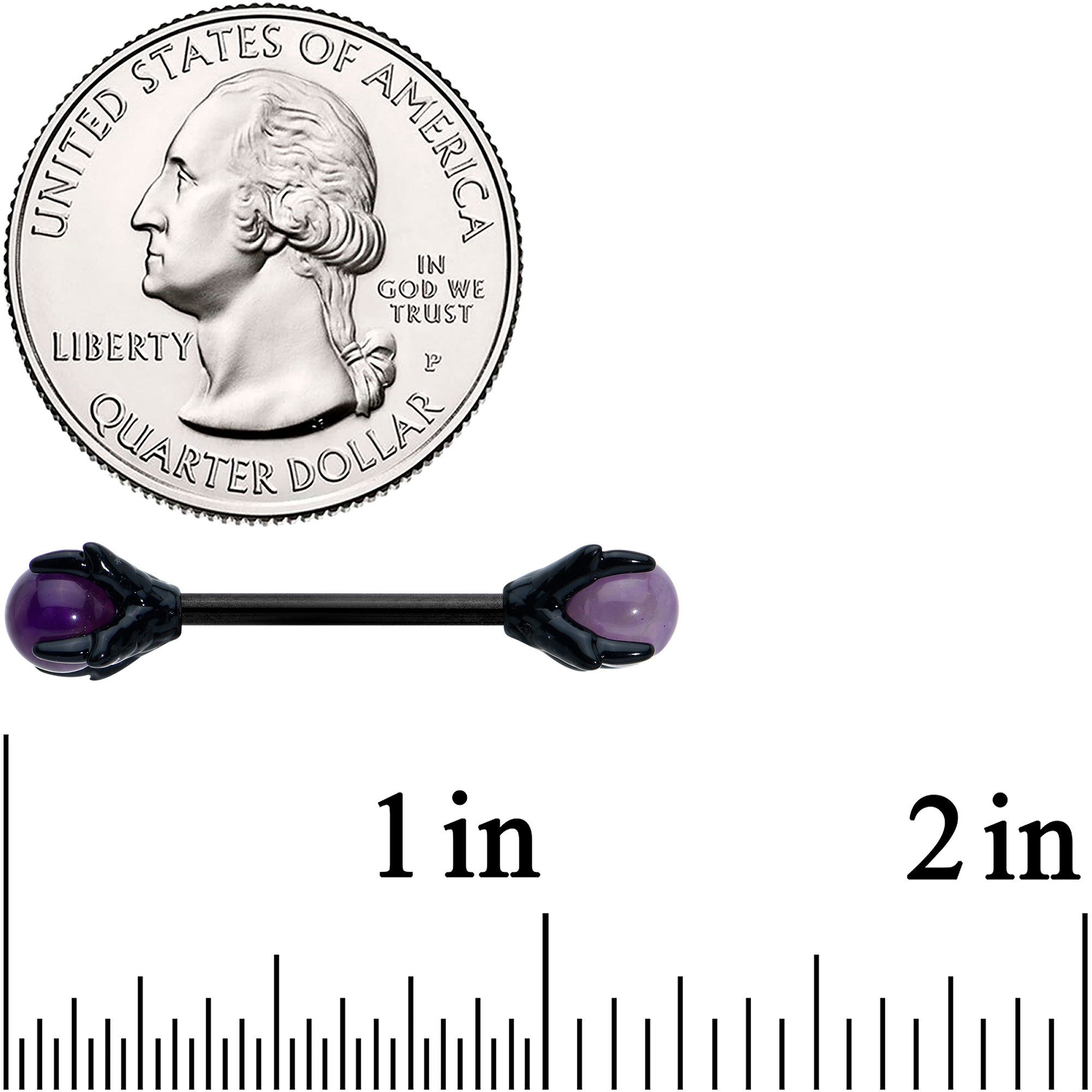 14G 9/16 Purple Amethyst Black Skeleton Hand Nipple Ring Set