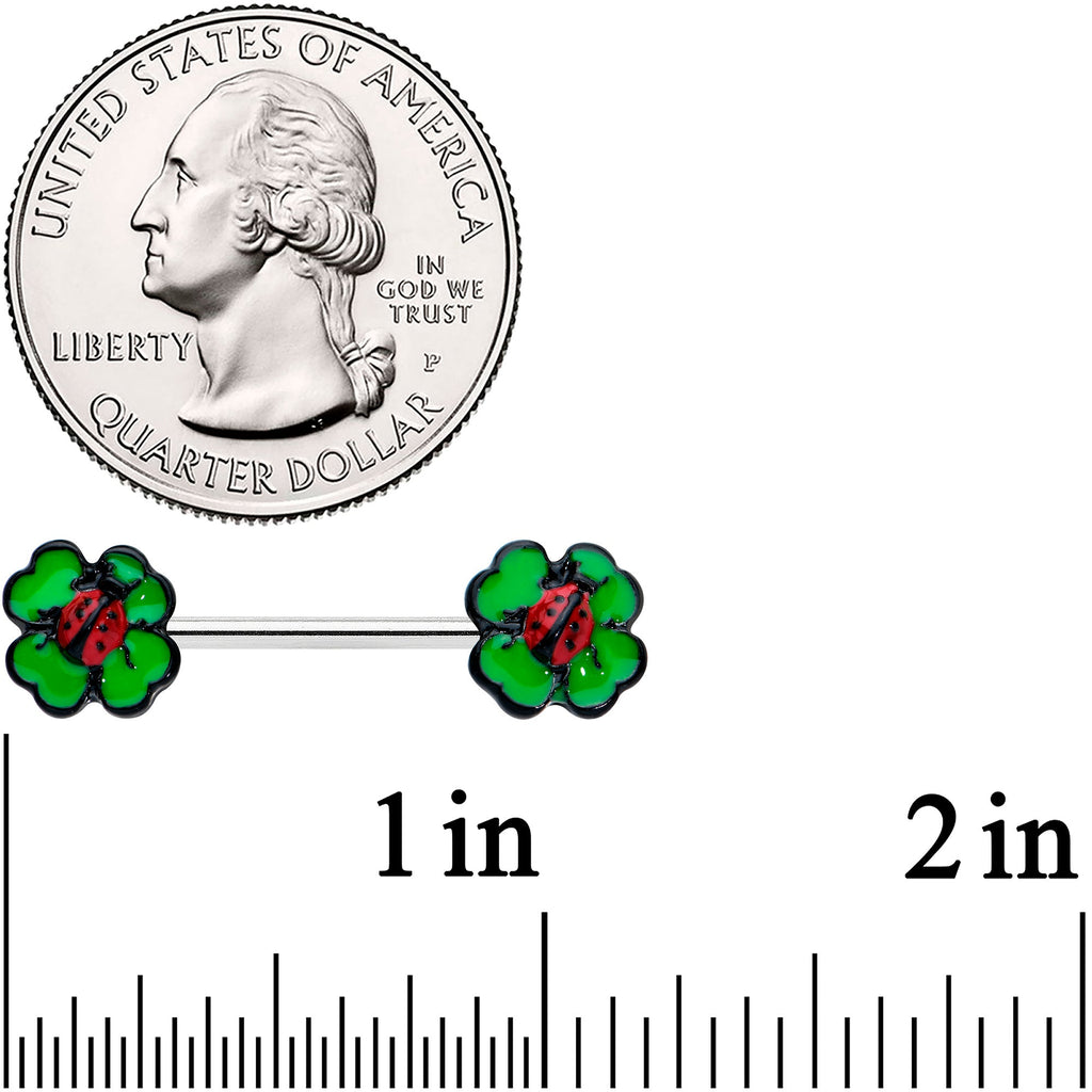 14G 9/16 Ladybug Shamrock St Patricks Day Barbell Nipple Ring Set