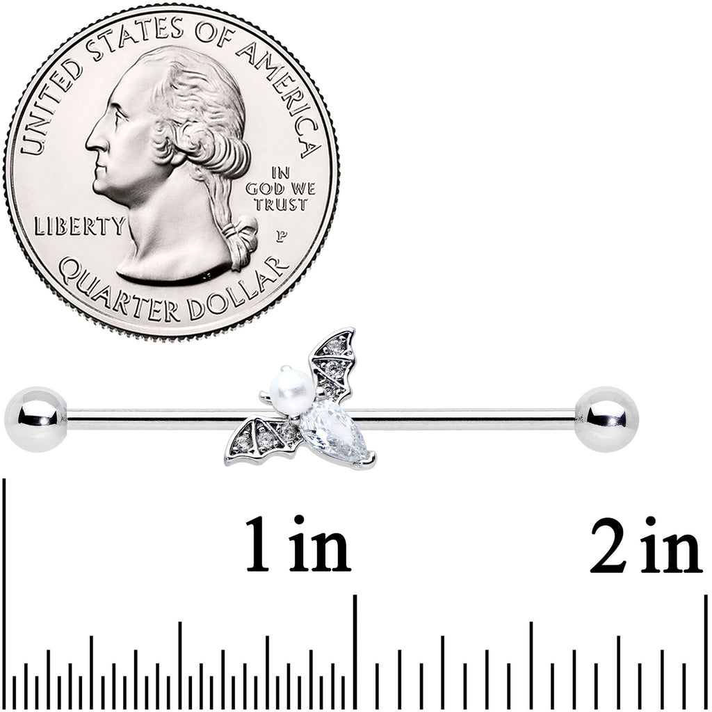 14G Clear Gem Offset Bat Halloween Industrial Barbell 38mm