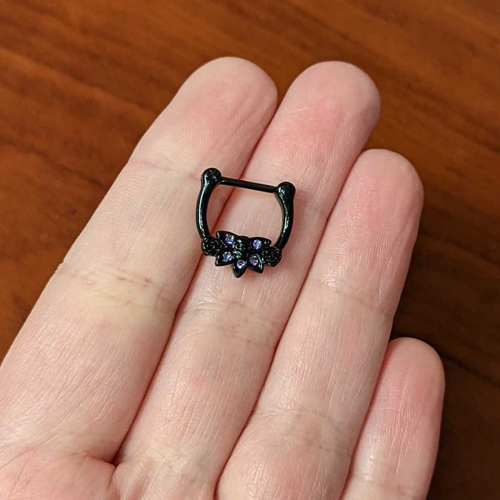 16G 5/16 Purple Gem Black Skull Blossom Cartilage Clicker