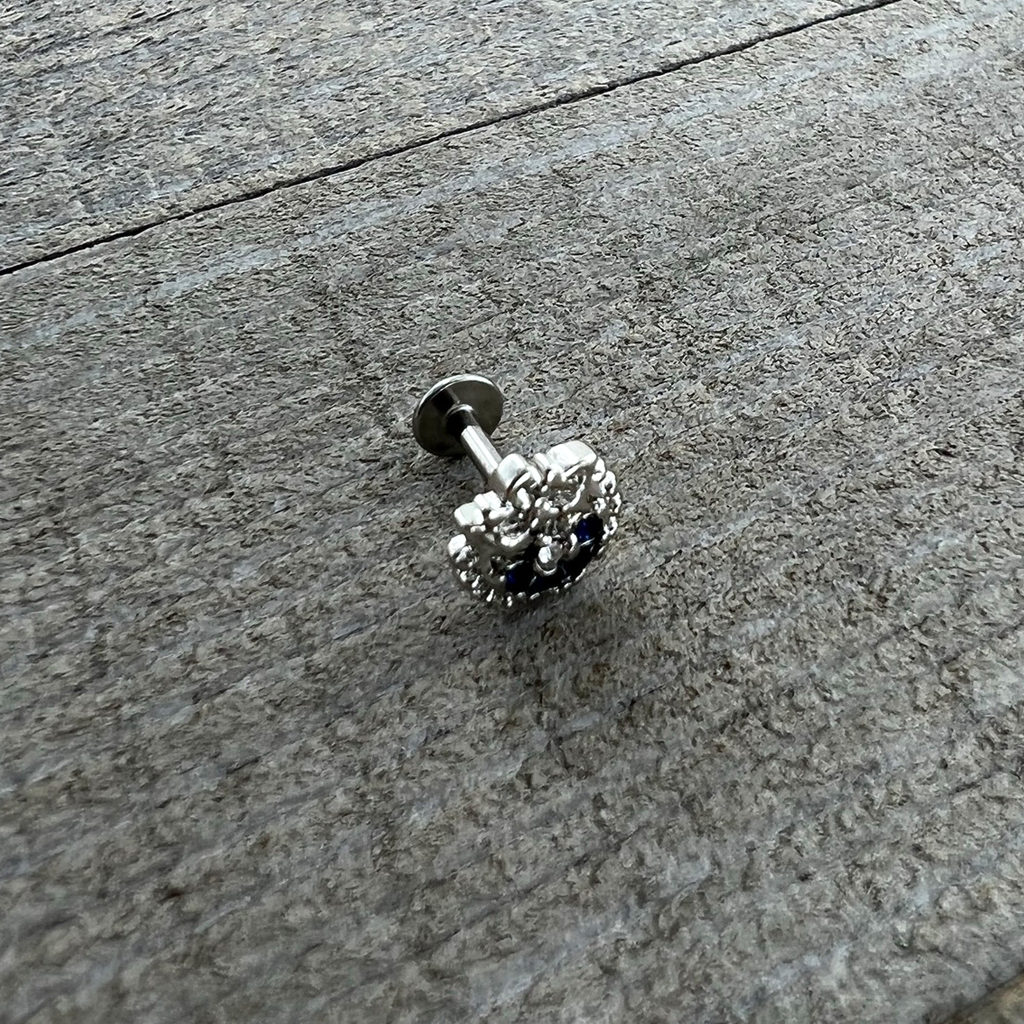 16G 1/4 Blue Clear Gem Abstract Arch Labret