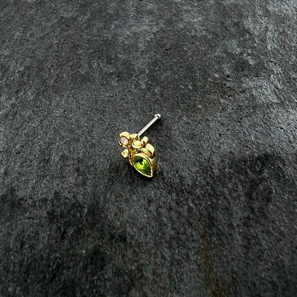 20G 1/4 Green Gem Shades of Spring Golden Nose Bone