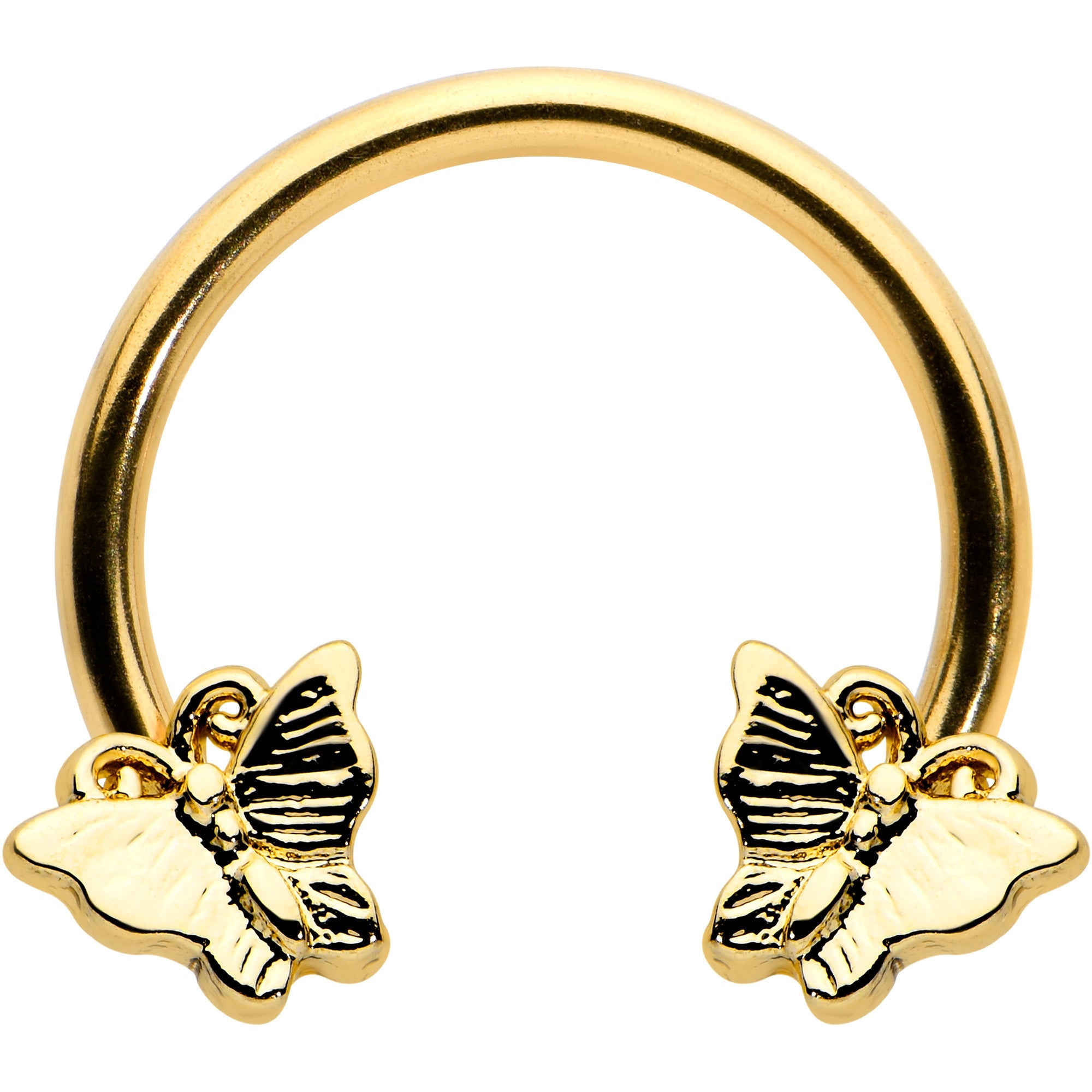 16G 3/8 Gold Tone Burnished Butterflies Horseshoe Circular Barbell
