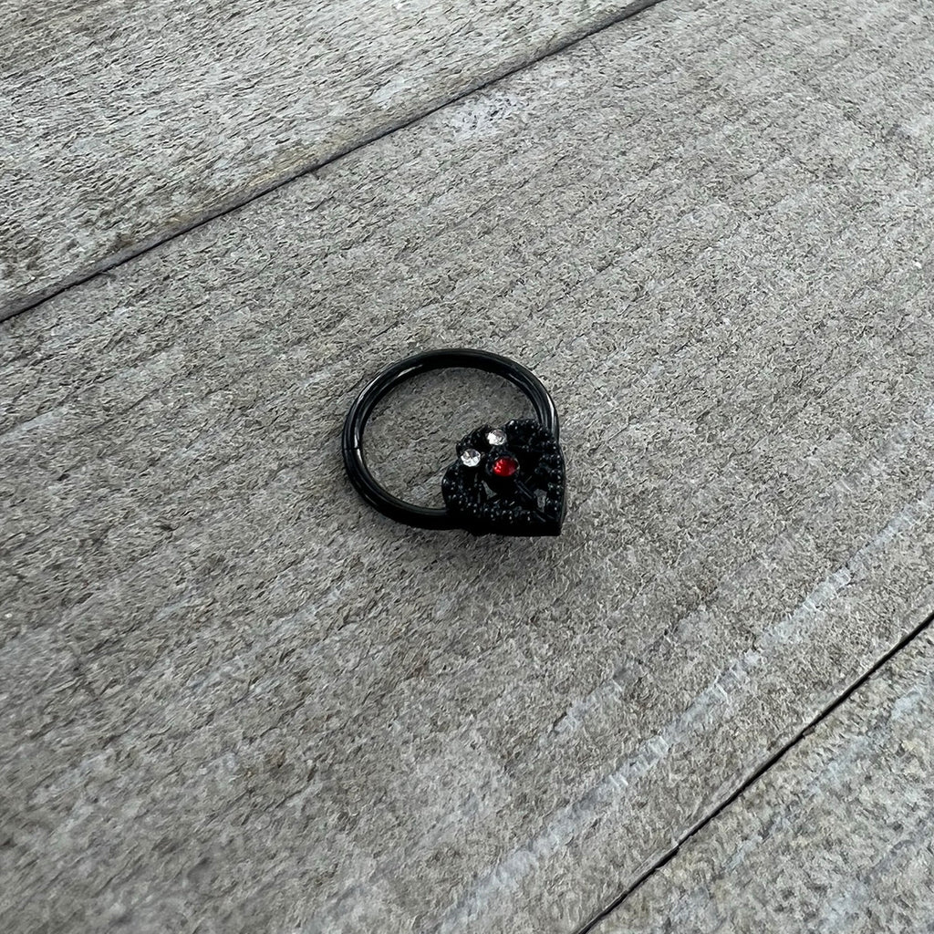 16G 3/8 Red Clear Gem Black Key Heart Hinged Segment Ring