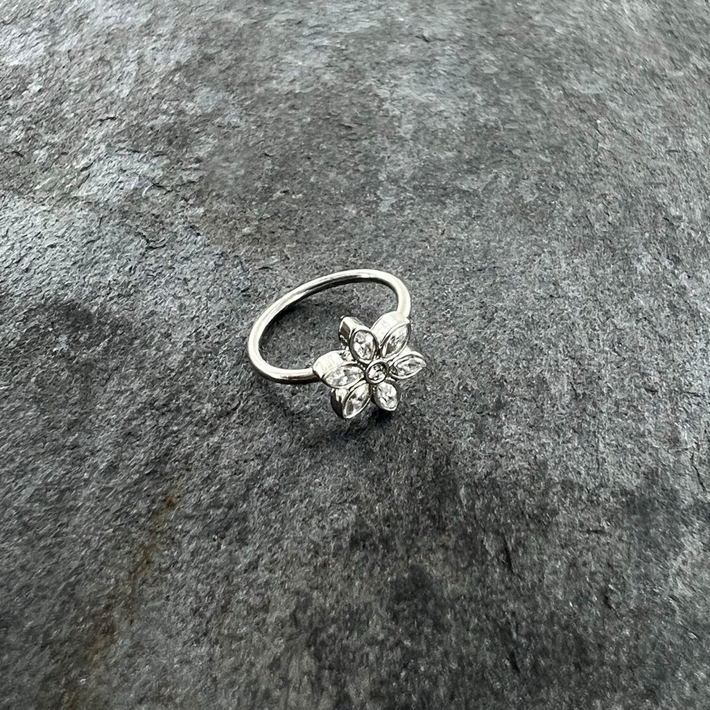 20G 5/16 Clear Gem Fancy Flower Seamless Nose Hoop
