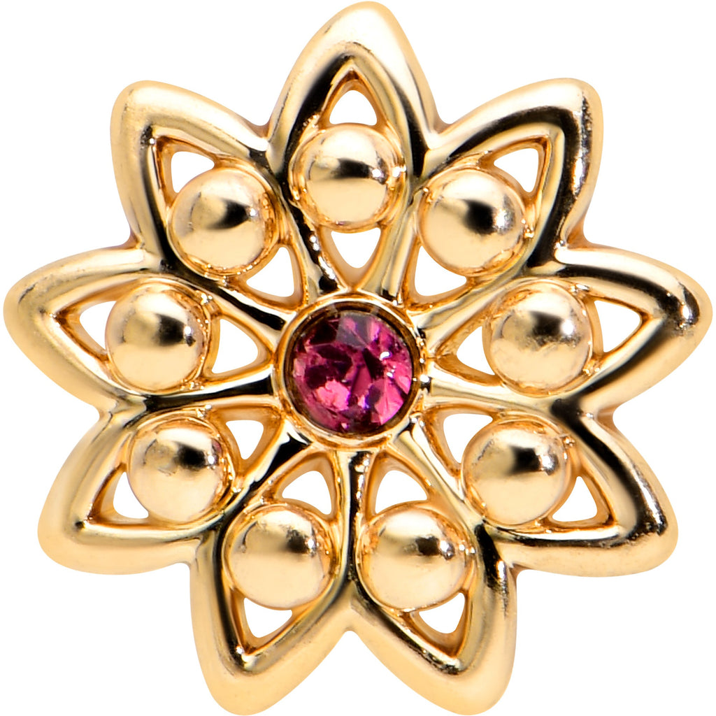 16G 1/4 Pink Gem Gold Tone Starry Flower Cartilage Tragus Earring