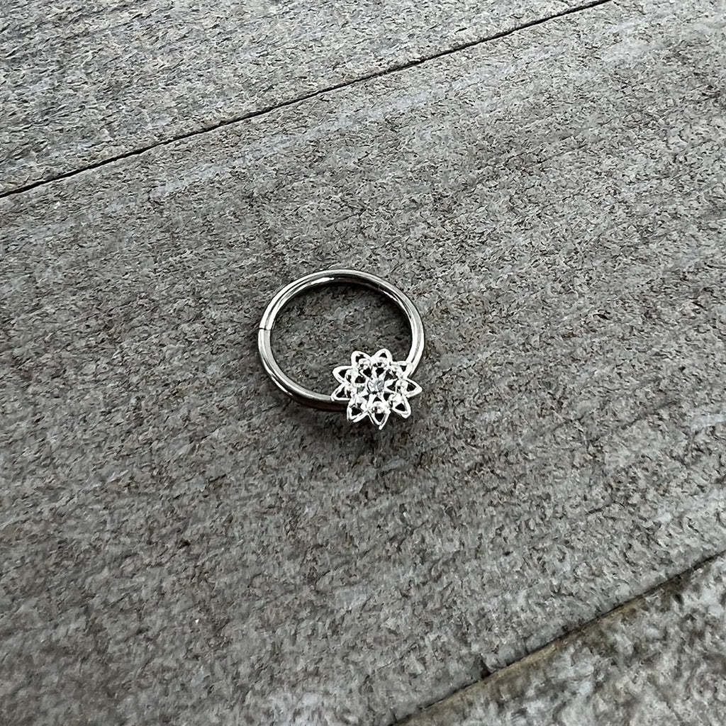 16G 3/8 Clear Gem Starry Flower Hinged Segment Ring