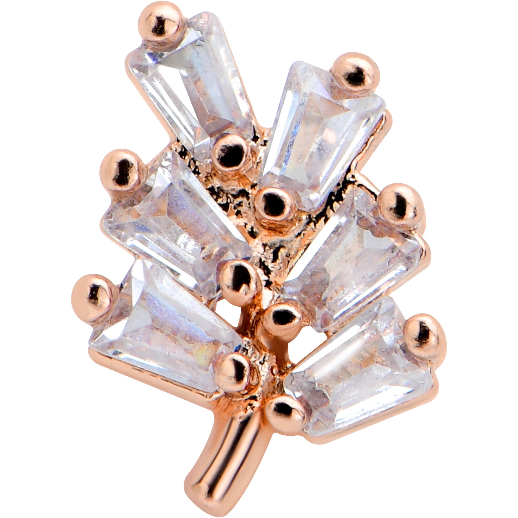 16G 1/4 Clear CZ Gem Leafy Rosy Branch Threadless Labret Tragus