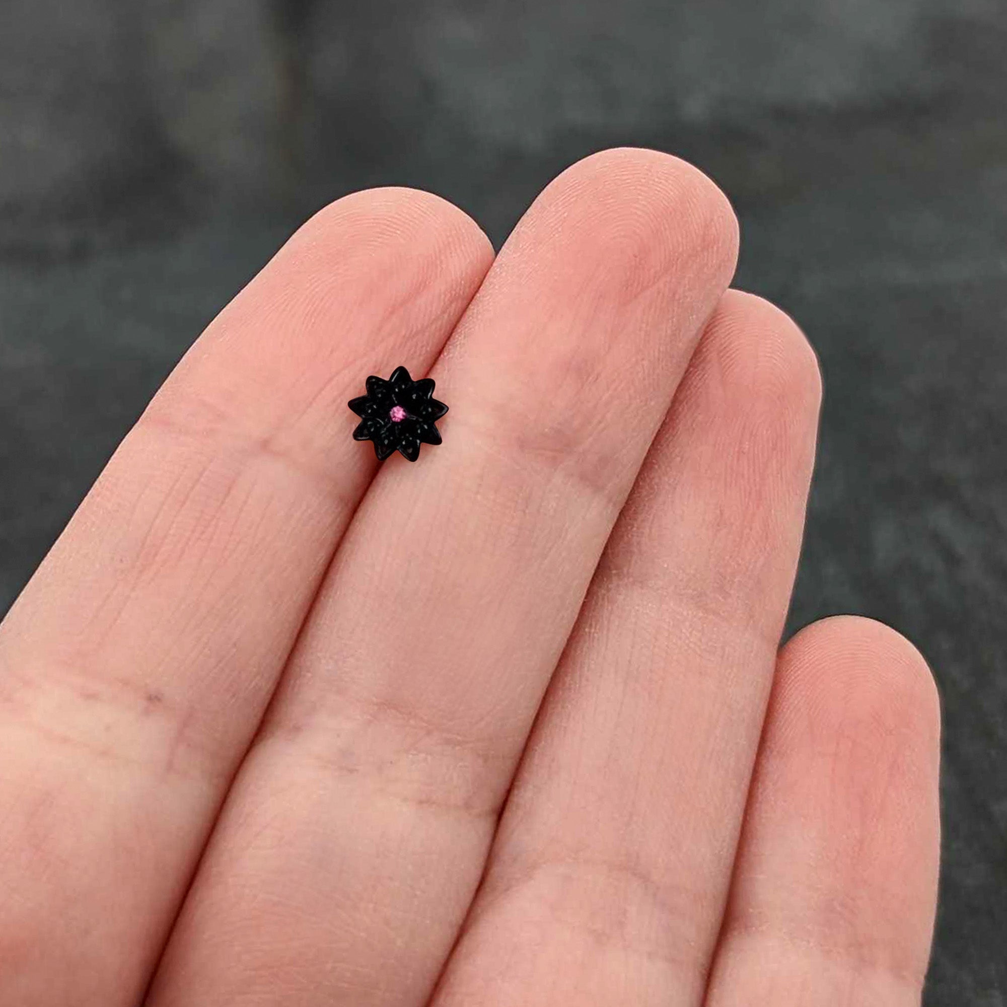16G 5/16 Pink Gem Black Midnight Flower Labret Monroe Tragus