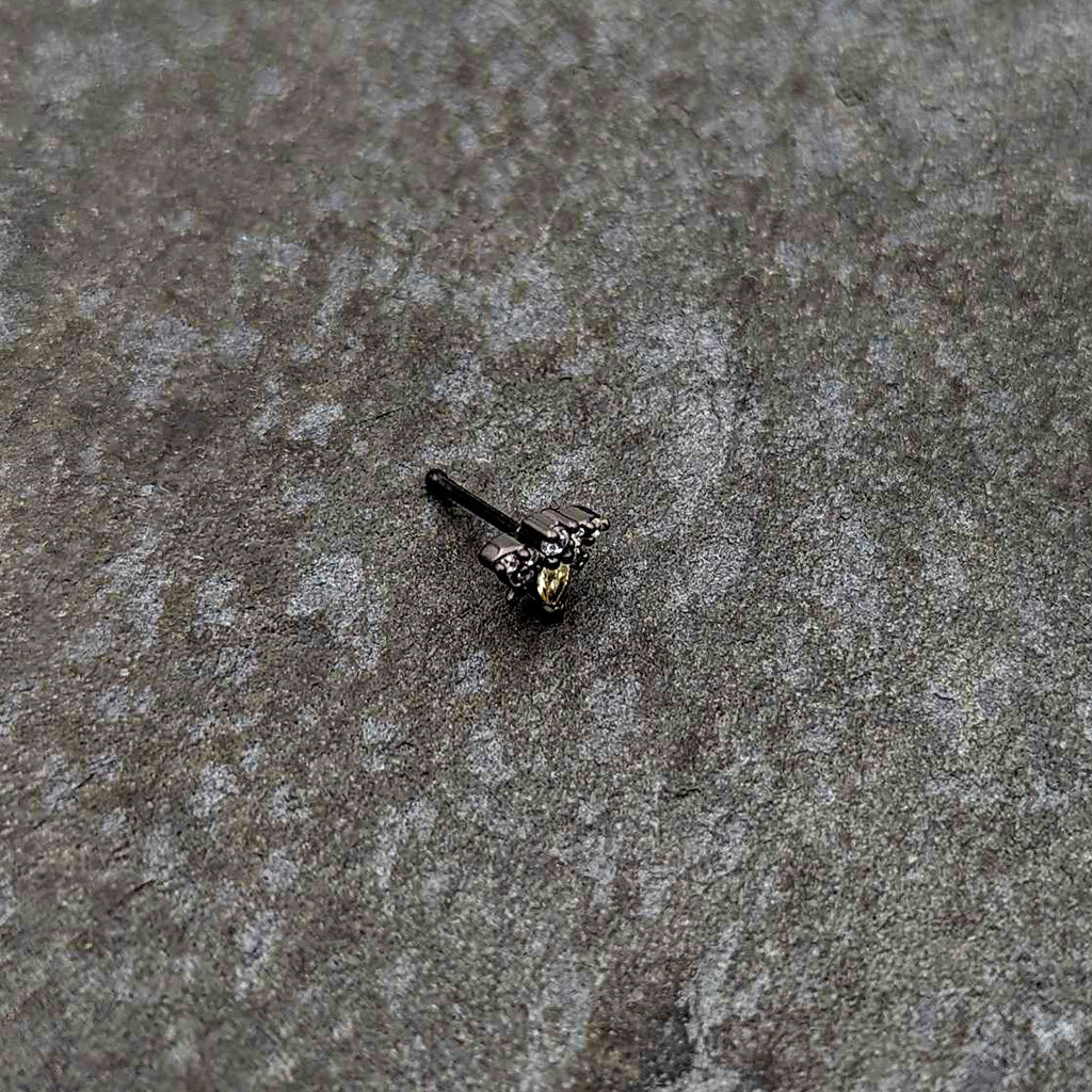 20G 1/4 Clear Yellow Gem Black Butterfly Nose Bone
