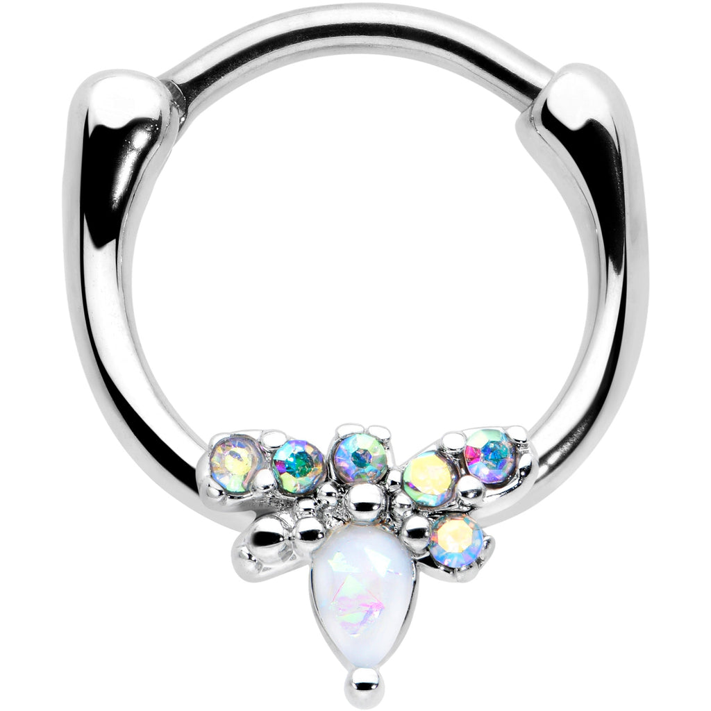 16G 5/16 White Faux Opal Bee Glamour Cartilage Clicker