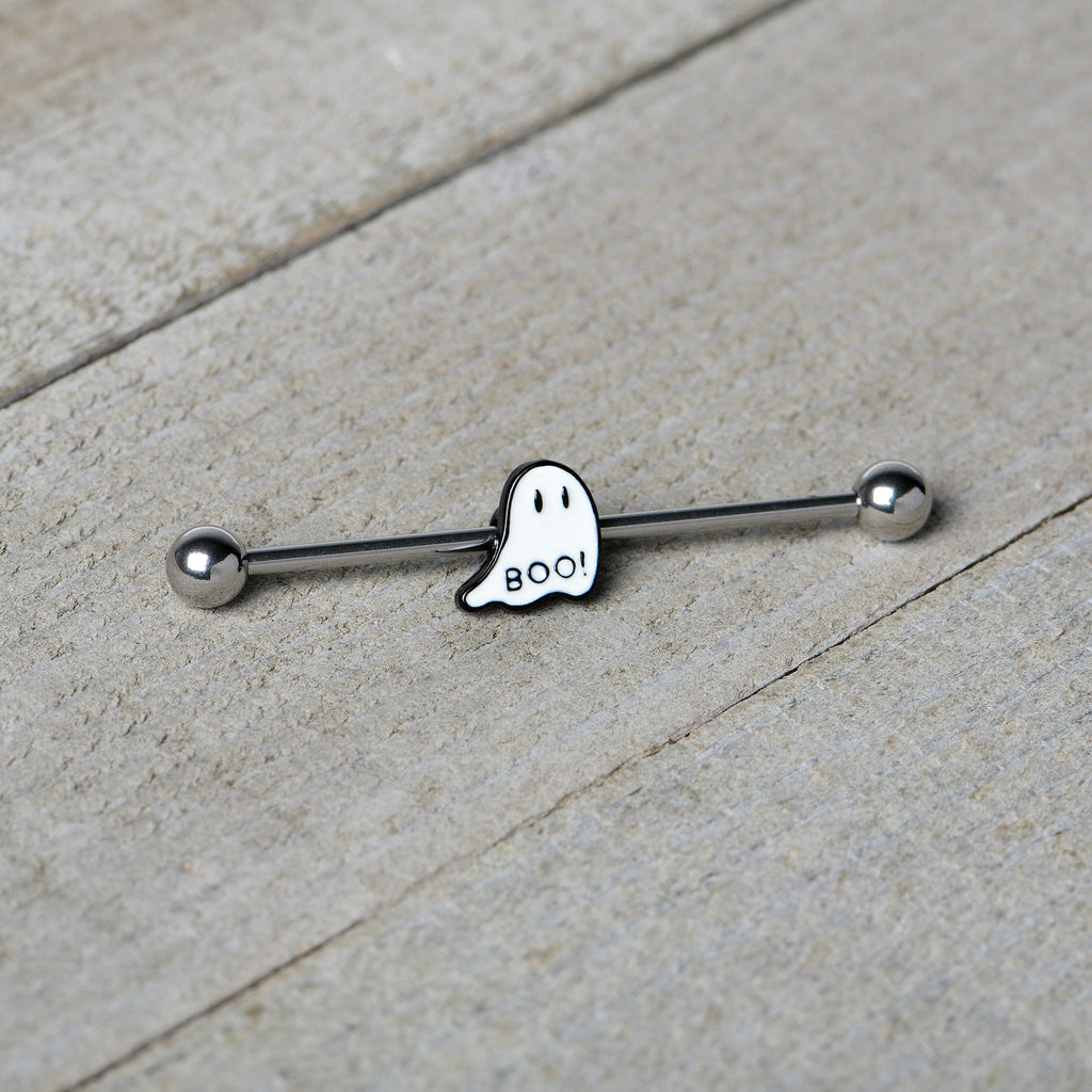 14G Halloween White Ghost Glow in the Dark Industrial Barbell 38mm