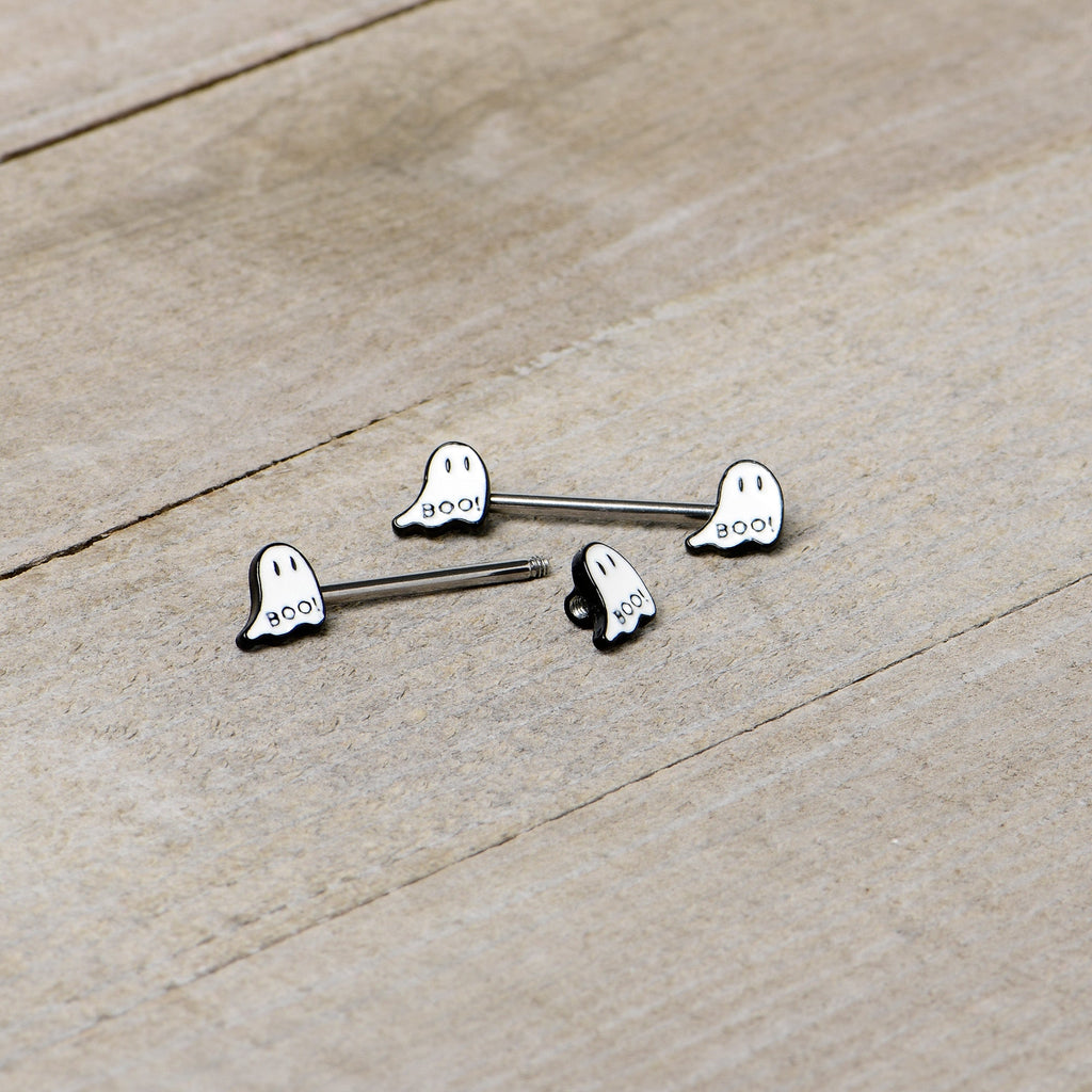 14G 9/16 Halloween Ghost Glow in the Dark Barbell Nipple Ring Set