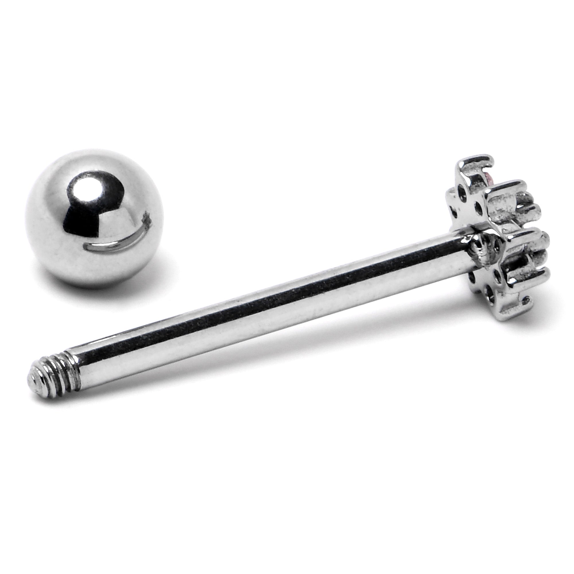 Pink Clear Gem Stylish Snowflake Barbell Tongue Ring