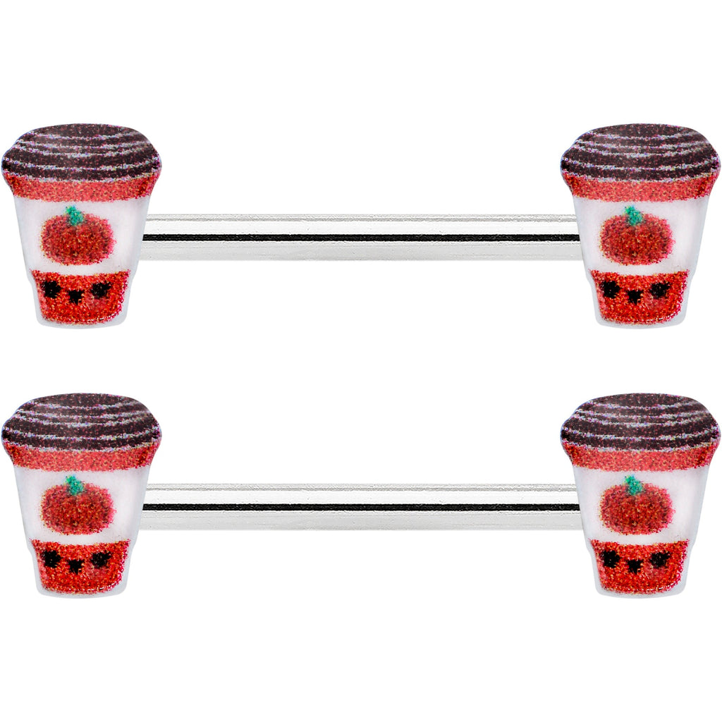 14G 9/16 Sweet Pumpkin Latte Autumn Barbell Nipple Ring Set